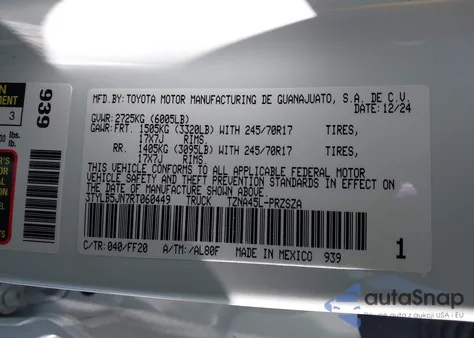 2024 Toyota Tacoma Sr5 z USA, uszkodzony, nr VIN 3TYLB5JN7RT060449